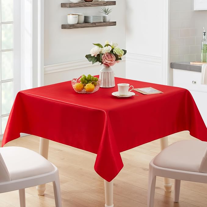 1 Pack Satin Table Cover Rectangle Silkly Soft Table Cloth, Satin Dining Table Cloths for Wedding Banquet Table Decoration, Dining Room, Indoor and Outdoor Use, 60 x 120 Inches, Red