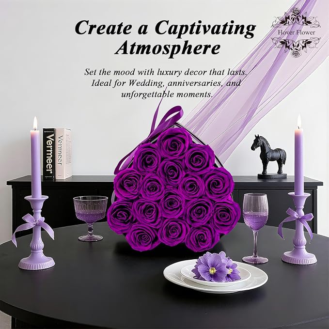 16 Forever Preserved Flowers in a Box, Vanlentines Day Gifts for Her, Eternal Roses Flowers for Delivery Prime, Birthday Gifts for Women Mom Grandma Wife (Purple)