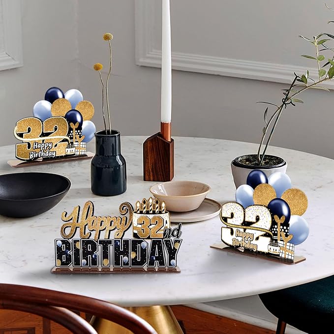 LINGTEER Happy 32nd Birthday Gold Acrylic Table Topper Centerpieces Set - Cheers to 32 Years Old Birthday 32nd Bday Party Gift Decorations.