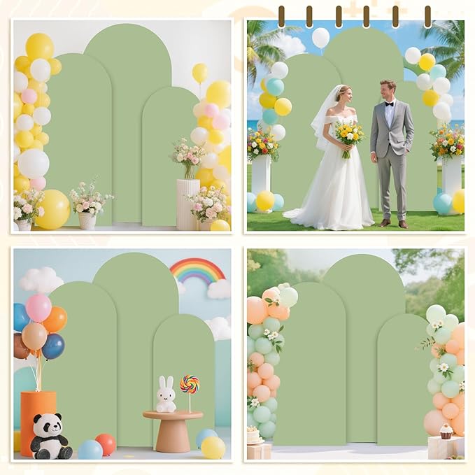MODFUNS Set of 3 Arch Backdrop Cover Sage Green Wedding Arch Cover 4&5&6ft Fitted Spandex Arch Covers 2-Sided Chiara Backdrop Covers Balloon Arch Covering for Baby Shower Wedding Ceremony Reception