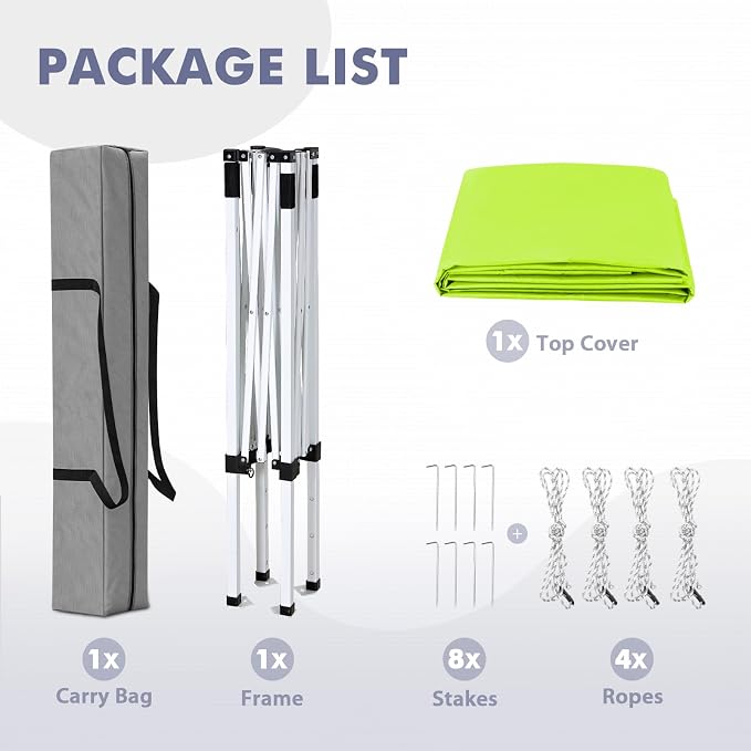 5x5 Pop Up Canopy Tent, Instant Portable Beach Canopy, Outdoor Tent with Carry Bag for Camping, Sports, Tailgating, Events, Neon Green
