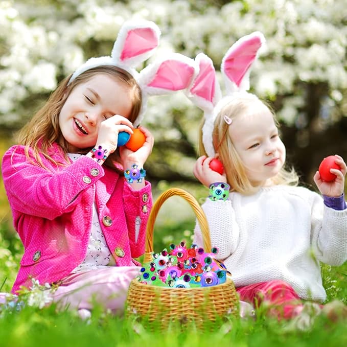 Easter Basket Stuffers- 48 Pack LED Light Up Fidget Spinner Bracelets, Glow in The Dark Party Favors for Kids 4-8 8-12 Boy Girls, Easter Egg Fillers Treasure Box Toys Classroom Prizes