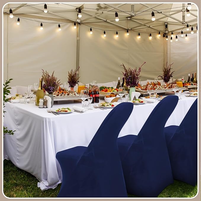 Newwiee 50 Pcs Spandex Chair Covers Bulk - Stretch Folding Flat Front Fitted Universal Chair Protector Pack Removable Washable for Wedding Party Dining Banquet Event (Navy Blue)