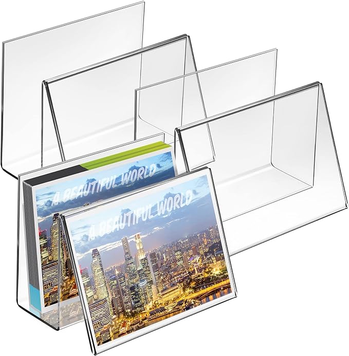 Crtiin 3 Pcs Clear Acrylic Postcard Display Holder Business Card Holder Greeting Card Display Clear Business Stand Rack for Index Organizer Desk Table Home Office, 6 x 4.25 x 4.5 Inches