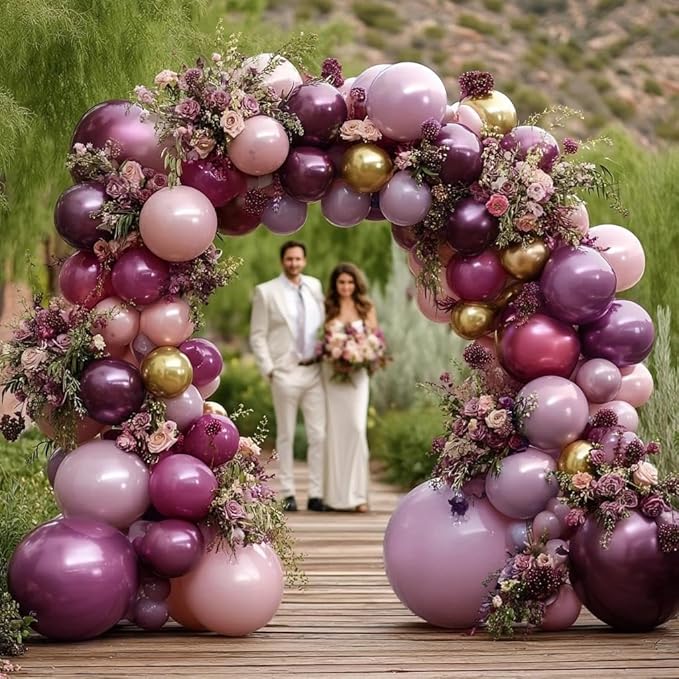 Dark Purple Pink Balloon Garland Double Stuffed Plum Mauve Burgundy Gold Balloon Arch Kit Dusty Pink Lavender Balloons for Birthday Bridal Shower Wedding Mother's Day Anniversary Party Decorations