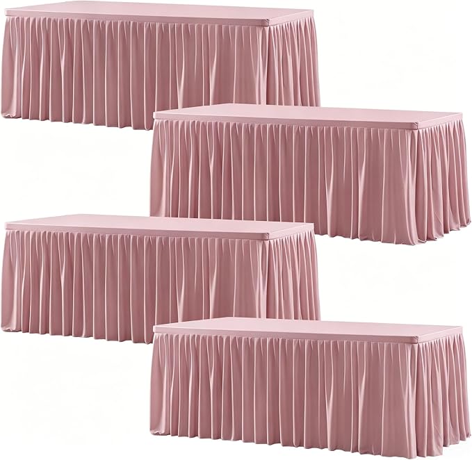 Wish Care 4 Pack Dusty Rose Rectangle Table Clothes for 6 Foot Tables, Polyester Fitted Tablecloths 6ft Stretch Table Cover for Wedding, Birthday, Parties, Trade Show, Craft Show