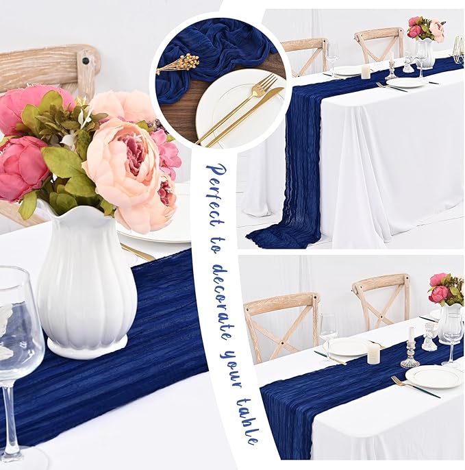 24 Pack Royal Blue Cheesecloth Table Runner,10FT Gauze Boho Long Cheesecloth Table Runners 20x120inch Rustic Cheese Cloth Table Runner for Wedding Party Bridal Shower,Table Decorations