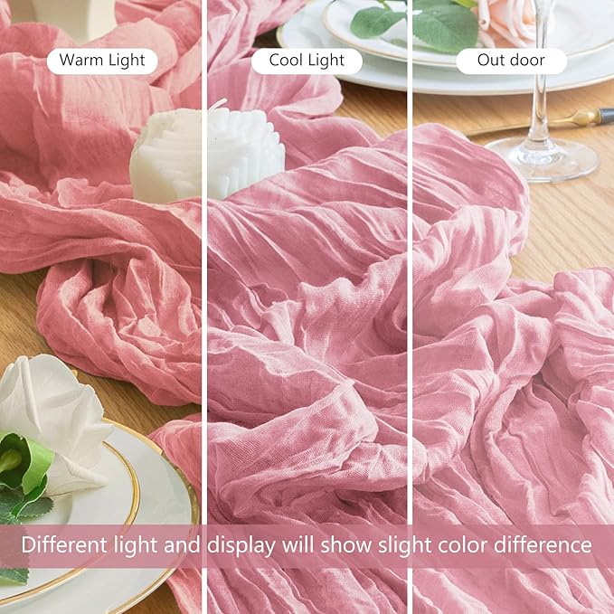 Wokceer Pink Cheesecloth Table Runner Valentine's Day 2Pack 10FT Boho Gauze Cheese Cloth Table Runner for Party Long Rustic Easter Sheer Runners for Baby Bridal Shower Wedding Decor