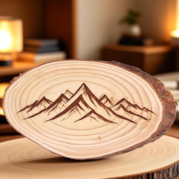 SINJEUN 15 Pack 8 Inch Unfinished Oval Wood Slices for Centerpieces, 4-4.7" Wood Circles with Bark for Rustic Wedding Decorations DIY Craft