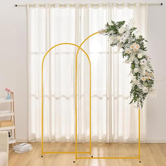 Vincidern 2pcs Metal Wedding Arch Backdrop Stand 6.6FT, 5.9FT, Party Arch Stand, Balloon Arch Backdrop for Wedding Ceremony, Baby Shower, Birthday Party, Bridal Shower, Graduation Evrnts Decor, Gold