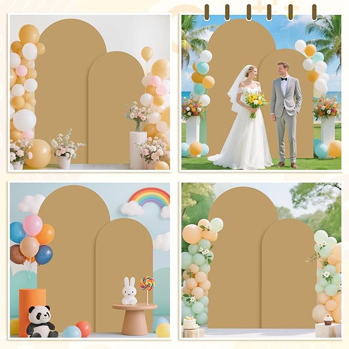 MODFUNS Khaki Arch Cover 6&7.2ft Spandex Arch Backdrop Covers Set of 2 Brown Arch Covers Stretchy Backdrop Vintage Fitted Arch Stand Cover for Wedding Ceremony Party Reception Decor