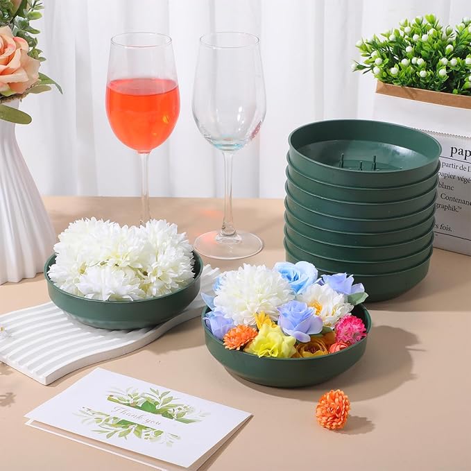 POPETPOP 10 Pack Round Floral Foam Trays 5.70 Inch Plastic Flower Arrangement Supplies for Weddings Parties Centerpiece Decoration