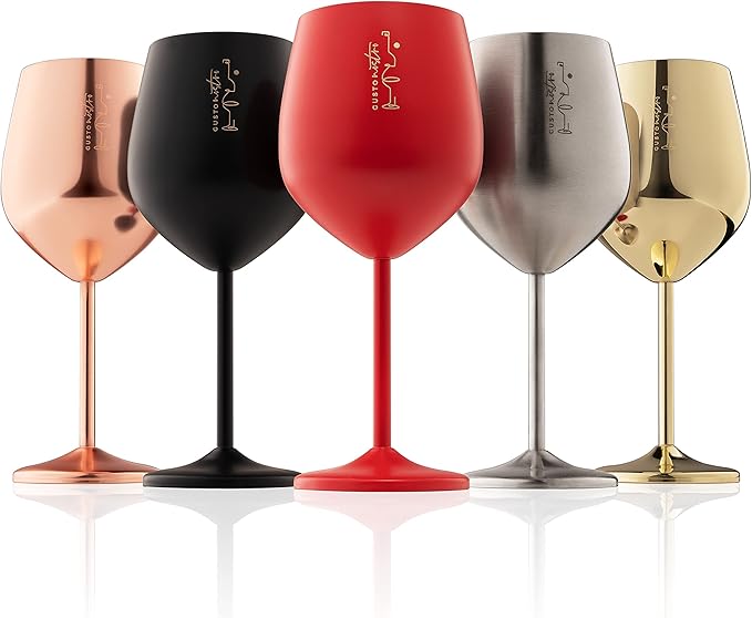 Gusto Nostro Valentine’s Day Gift Stainless Steel Wine Glass – 18 oz Red, Unbreakable Colorful Wine Glasses for Travel, Camping and Pool – Fancy Unique Metal Wine Glass for Outdoor, Picnics (Set of 2)