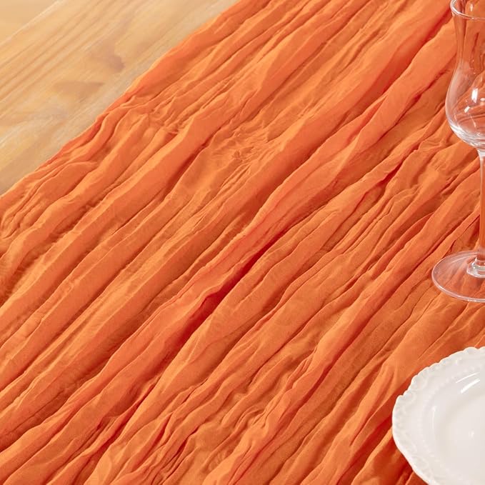 DeZerlor Orange Cheesecloth Table Runner Spring Easter Table Runner Boho Gauze 120 Inches Cheese Cloth Table Decor for Wedding Bridal Baby Shower Parties