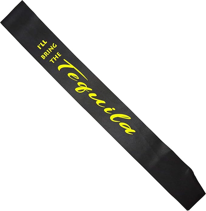 Funky Junque Bridal Sash Bachelorette Party Bridal Shower Gift - I'll Bring The - Tequila (Black/Neon Yellow)