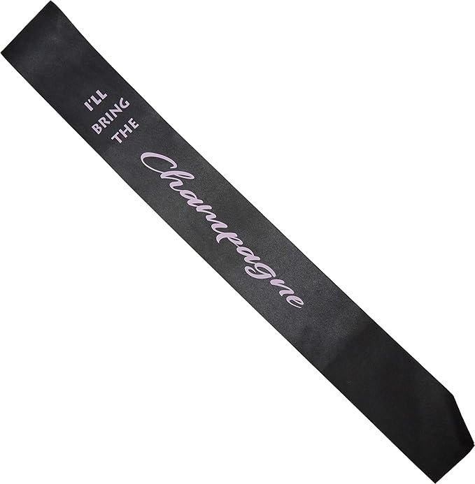 Funky Junque Funny Bachelorette Sashes for Bridal Party Light Pink Satin Bridal Sash Bachelorette Decorations Black, I'll Bring The Champagne