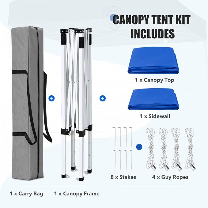 EAGLE PEAK Pop up Canopy 5x5, Outdoor Portable Canopy Tent with One Removable Sunwall, Carry Bag Included, Blue