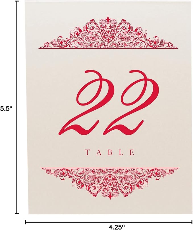 Paisley Wedding Table Numbers (Select Color/Quantity), Champagne, Ruby Red, 1-100, Double Sided, Tent or Use in a Stand, Great for Parties & Restaurants - Made in the USA