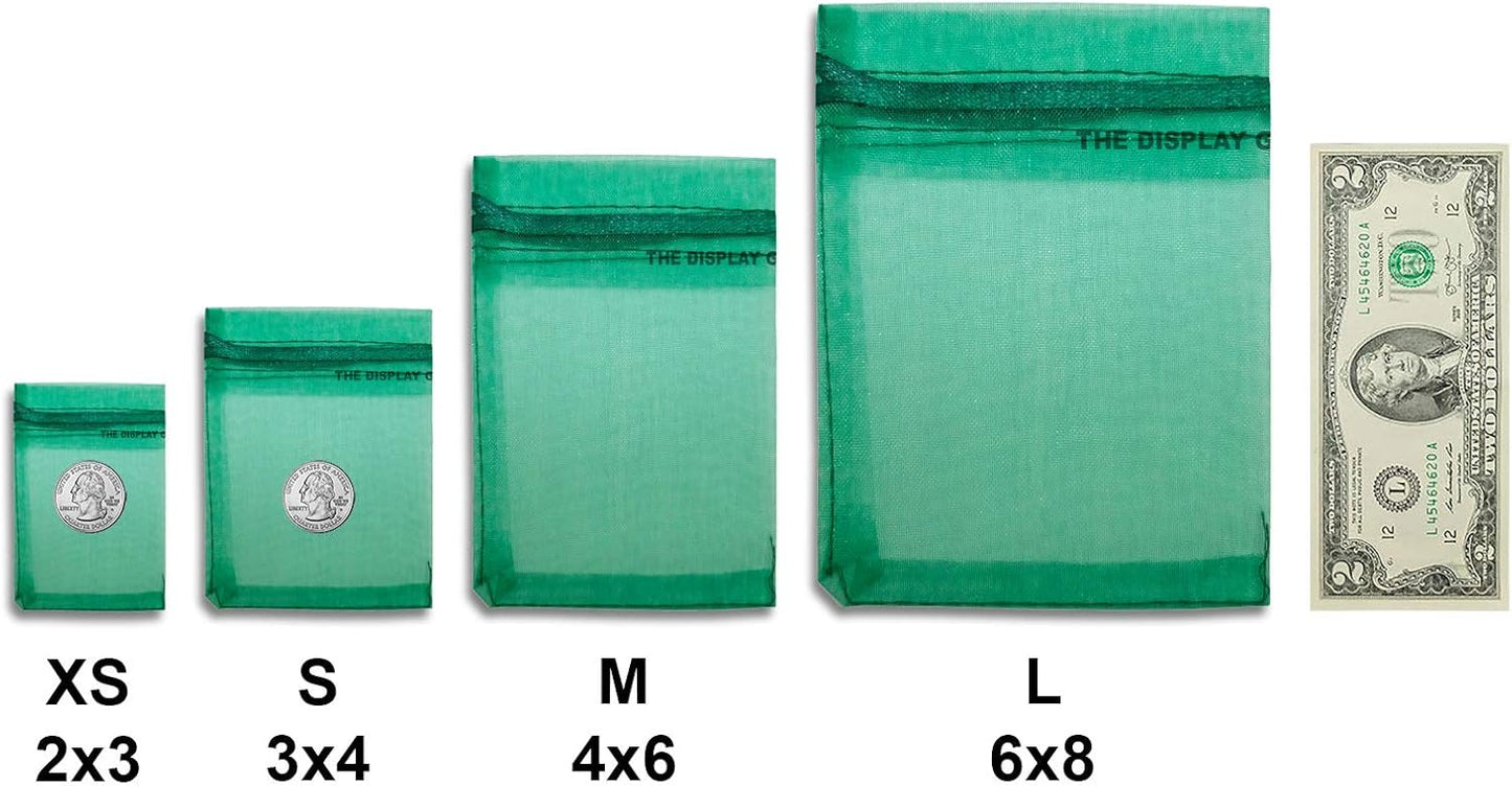 TheDisplayGuys 100-Pack 4x6 Dark Green Sheer Organza Gift Bags with Drawstring, Jewelry Candy Treat Wedding Party Favors Mesh Pouch