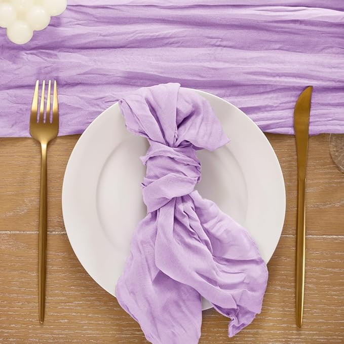 10pcs Lilac Cheesecloth Napkins Spring Mother‘s Day Washable Boho Rustic Gauze Table Cloth Napkins Bulk 21x21 Inches for Wedding Party Bridal Baby Shower Birthday Table Decor