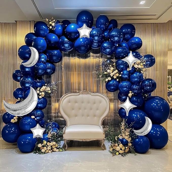 Navy Blue Balloon Garland Arch Kit Double Stuffed Royal Blue Star Moon Balloons for Birthday Baby Shower Over the Moon Prince Graduation Wedding Space Astronaut Galaxy Party Decorations