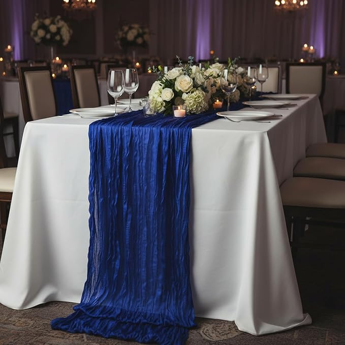 6 Pack Royal Blue Cheesecloth Table Runner 120 Inch 10FT Cheese Cloth Runners for Independence Day, Coastal Style, Baby Shower, Graduation Decorations