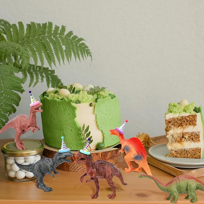 Colingmill 18 Pcs Dinosaur Birthday Party Decorations Animal Cake Toppers Mini Birthday Hat Figure Model for Animals Themed Party