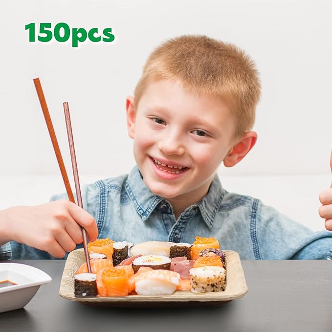 Didaey 150 Pcs 6 Inch Palm Leaf Square Bamboo Plates Disposable Wood Dinnerware Set Leaf Plates for Weddings Catering Events Birthday Summer Party