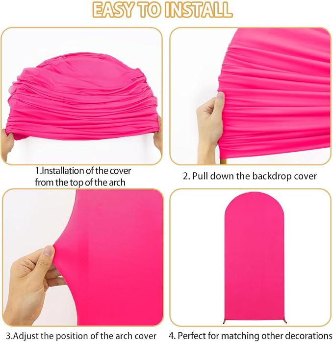 FUHSY Arch Covers Set of 3 Wedding Arch Stand Cover Hot Pink Arch Covers Stretchy Backdrop Round Top Chiara Backdrop Covers Arch Wall for Birthday Bachelor Bridal Shower Arbor Decor 6FT, 6.6FT, 7.2FT