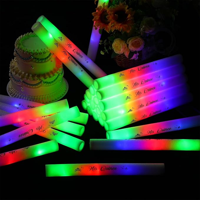 Silipull Quinceanera Party Favors Glow Sticks Foam Light up LED Sticks Foam Light Wands with 3 Modes Colorful Flashing Quinceanera Decor for 15th Birthday Mis Quince Anos Guest Dance Concert