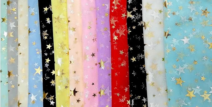Glitter Star Bobbinet Tulle Netting Fabric By The Yard 62" Wide Pink 2yards