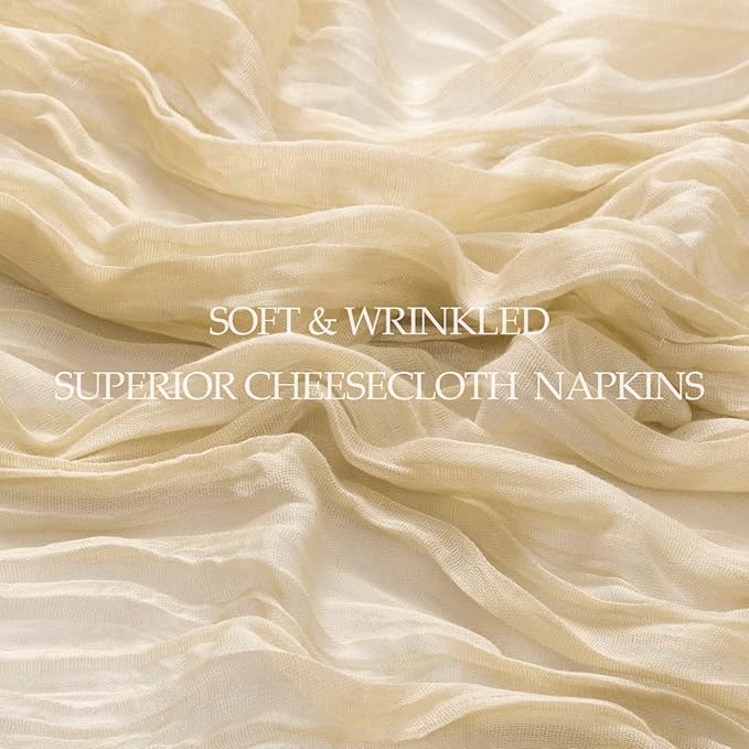 DeZerlor 50 Pack Champagne Cheesecloth Napkins Spring Cloth Napkins Set of 50 Champagne Dinner Napkins Bulk 21x21 Inches for Wedding Bridal Shower Baby Shower Parties