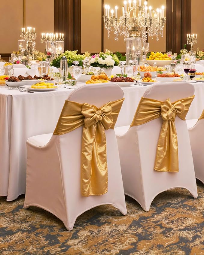 VEVOR 12 PCS White Folding Chair Covers, Kitchen Chairs Cover, Universal Washable Slipcovers Protector, Removable Chair Seat Covers, for Wedding Party Dining Room Banquet Event