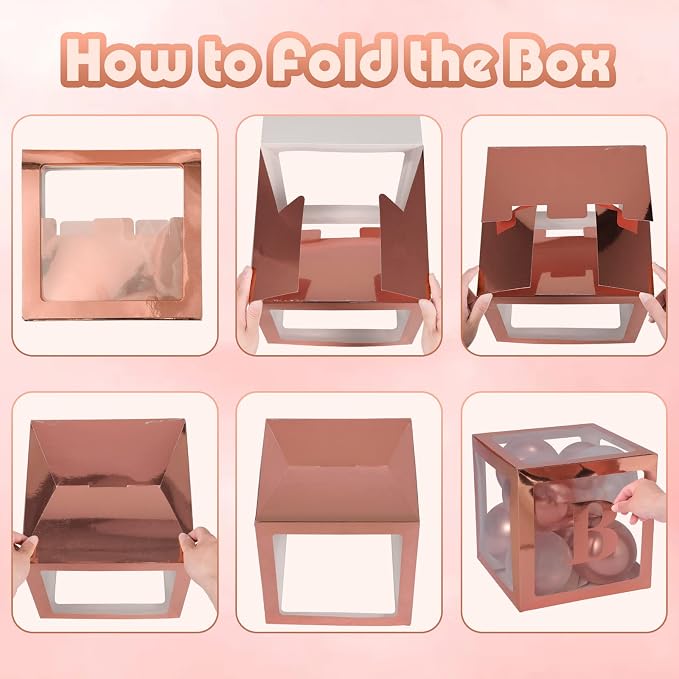 Valentine's Day Balloon Box with Letters Gift Box for Romantic Surprise Baby Boxes for Baby Shower, Gender Reveal Decorations with 4 Transparent Boxes for Baby Shower Decorations(Rose Gold)