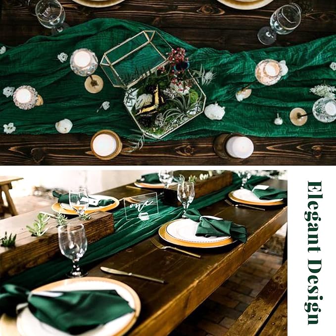 6 Pack Christmas Table Runner 10FT Dark Green Cheesecloth Table Runner Long Semi-Sheer Gauze Fabric Boho or Rustic Wedding Table Decor for Wedding Arch Draping Bridal Shower Baby Shower Holiday Party