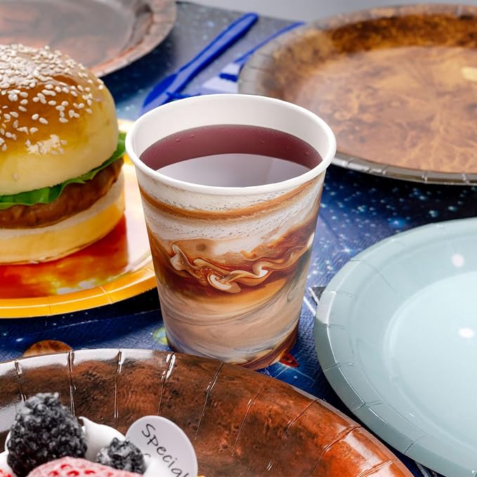 355pcs Space Birthday Decorations for 50 Guests Party Supplies Include Paper Plate, Napkin, Cup and Disposable Plastic Tableware