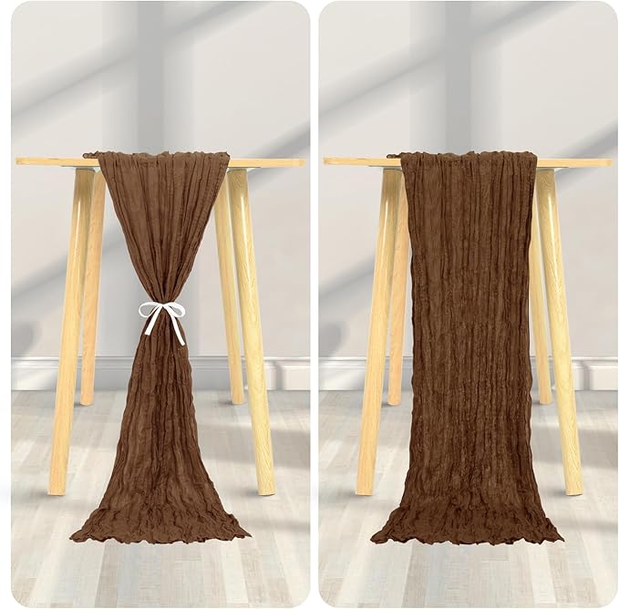 24 Pack Cheesecloth Table Runner 20 x 120 inch Cheese Cloth Table Runner Bulk,Romantic Boho Sheer Gauze Fabric Table Runners for Wedding Reception,Party,Bridal Shower Table Decor(Brown)