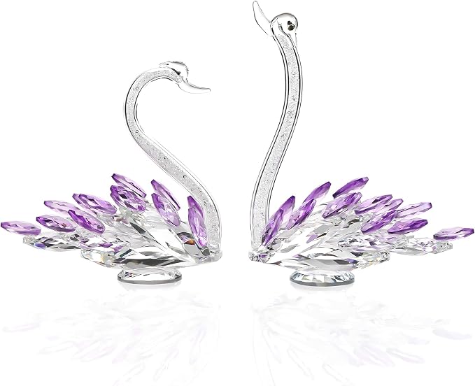Ornalrist Set of 2 Crystal Purple Swans Figurines, Anniversary Wedding Gifts for Women, Mom, Couple, Glass Swan Collectibles Birthday Presents Keepsake for Parents Home Decor, 6.5in Gift Boxed