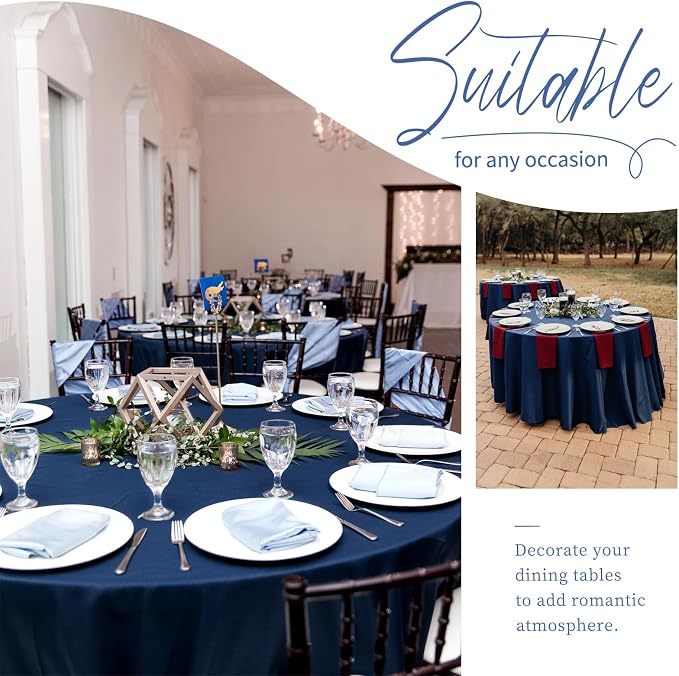 Showgeous 4 Pack Navy Blue Round Tablecloth - 120 Inch Polyester Table Cloth - Washable Decorative Fabric Table Covers for Wedding, Dining, Party, Banquet, Buffet
