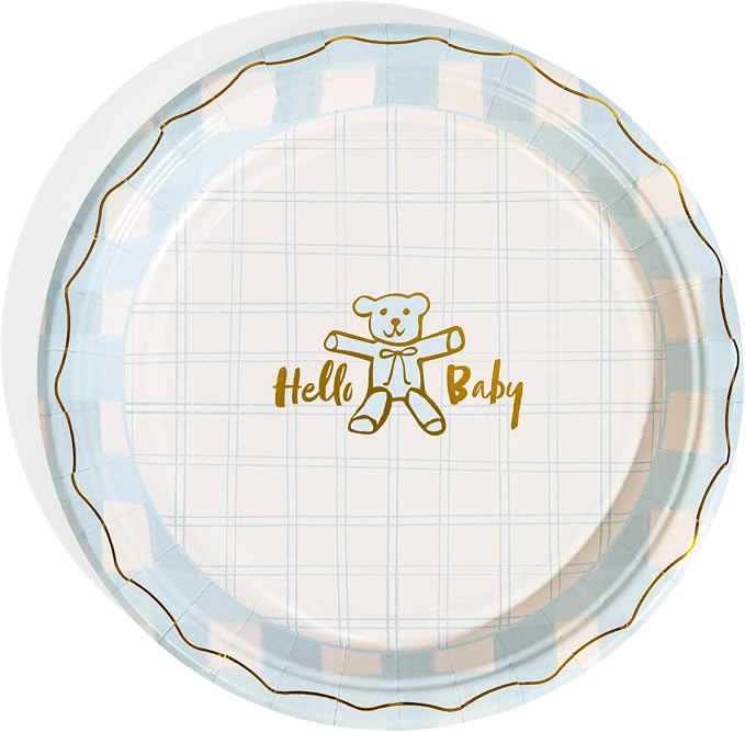 Baby Shower Celebration, Stylish Tableware Set for 8 Guests – Blue/White