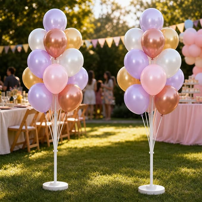 Balloon Column Kit Set of 2,Anti-Tip Sand-Fill Base Balloon Tower Stand with 10" 26pc pink purple Balloons,Height Adjustable for Easter Birthday Wedding Bridal Party Decorations Graduation