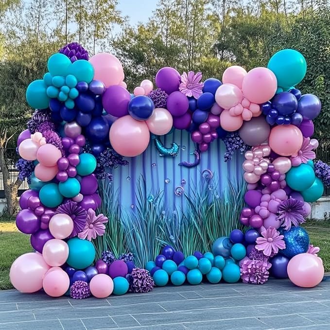 Purple and Blue Balloons Teal Pink Balloon Garland Arch Kit for Birthday Baby Shower Mermaid Stitches Under The Sea Encanto Villain Ocean Luau Birthday Baby Shower Party Decorations