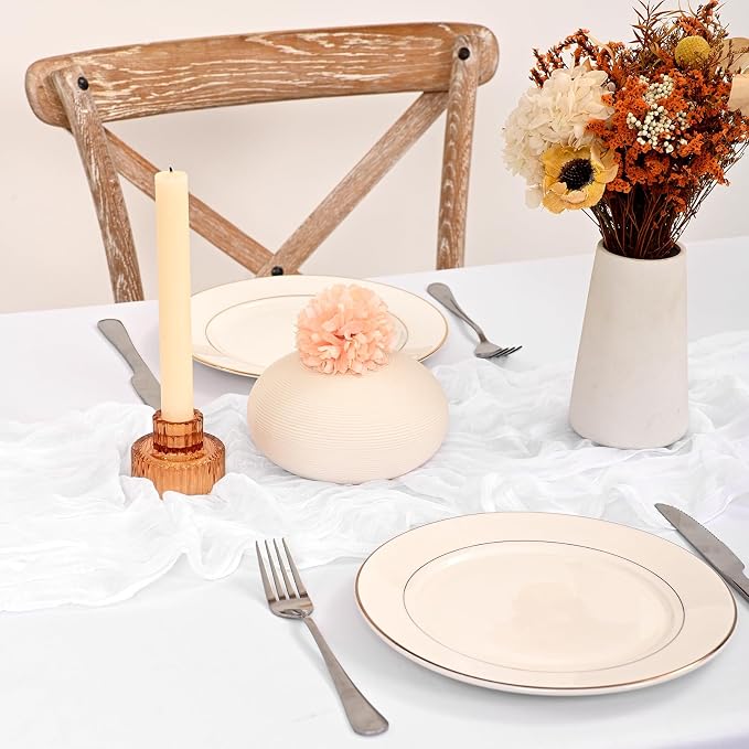 24 Pack White Cheesecloth Table Runner 120 inch Fall Thanksgiving Boho Rustic Gauze Farmhouse 10FT Cheese Cloth Runner for Baby Shower Wedding Party Holiday Home Decor
