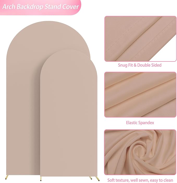 Wokceer Wedding Arch Backdrop Cover 7.2FT, 6FT Spandex Fitted Wedding Arch Stand Covers 2 Set Round Top Chiara Backdrop Stands Cover for Birthday Party Ceremony Banquet Decoration Nude