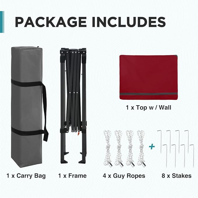 EAGLE PEAK 6x4 Instant Pop Up Canopy Tent with 1 Half Wall Panel, Straight Leg Sun Shelter, Portable Canopy with Carry Bag for Camping, Beach & Sports, Burgundy