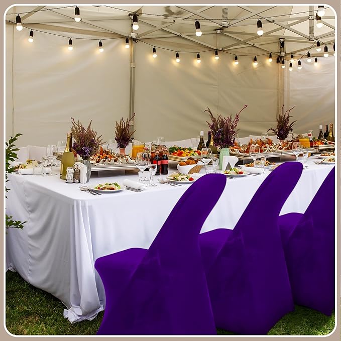 Newwiee 50 Pcs Spandex Chair Covers Bulk - Stretch Folding Flat Front Fitted Universal Chair Protector Pack Removable Washable for Wedding Party Dining Banquet Event (Purple)