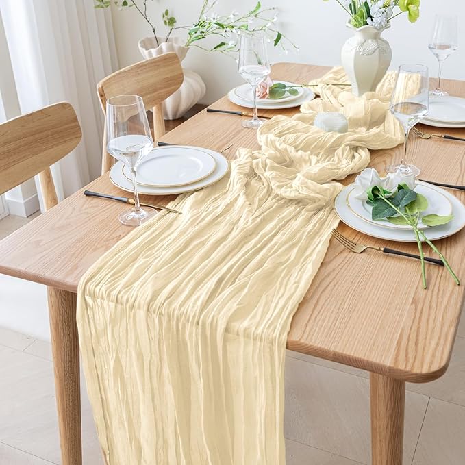 6PCS Table Runner Cheesecloth 10FT Beige Boho Gauze Cheese Cloth Rustic Sheer Table Runners for Wedding Bridal Baby Shower Party Decoration