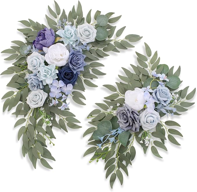 Wedding Welcome Signs Floral(Pack of 2),Wedding Arch Flowers for Wedding Decorations and Reception Backdrop Decoration(New Blue)