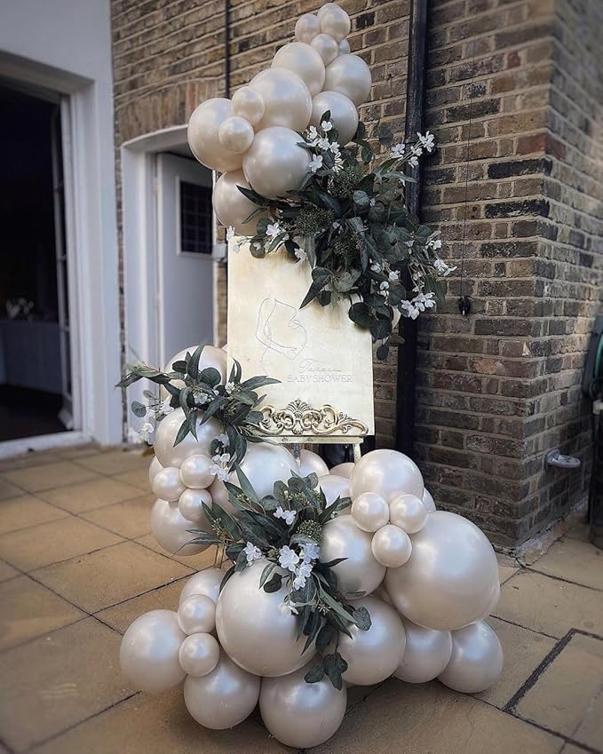 Kozee Pearl White Double-Stuffed Balloons different sizes 63pcs18/10/5 inch 2layer pearl white sand balloon Garland kit For bridge to be Wedding women Birthday baby shower anniversary decorations