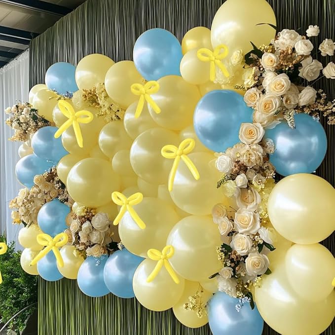 Pearl Yellow Balloon Double Stuffed Light Pastel Yellow Balloons Garland Pearl Arch Kit with Long Balloons Different Size for Birthday Wedding Baby Shower Honey Bee Decoration